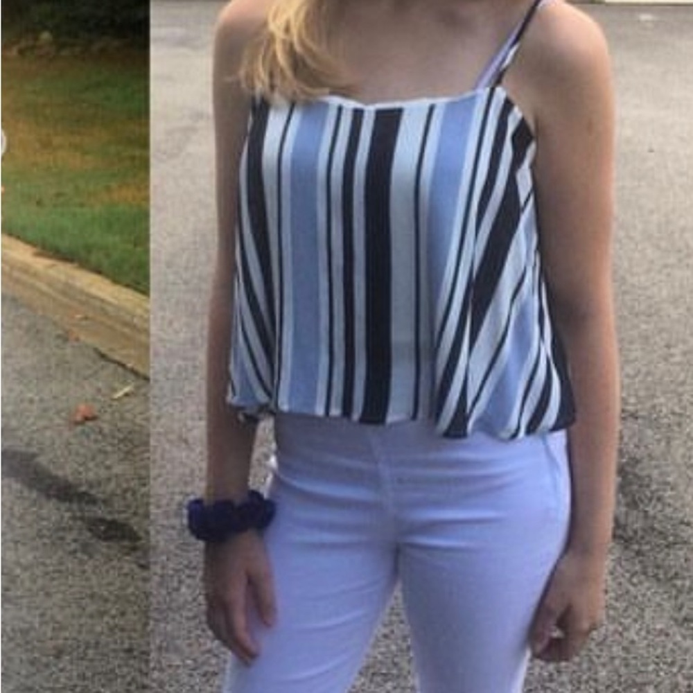After Market blue and white striped cropped tank top Sz: M